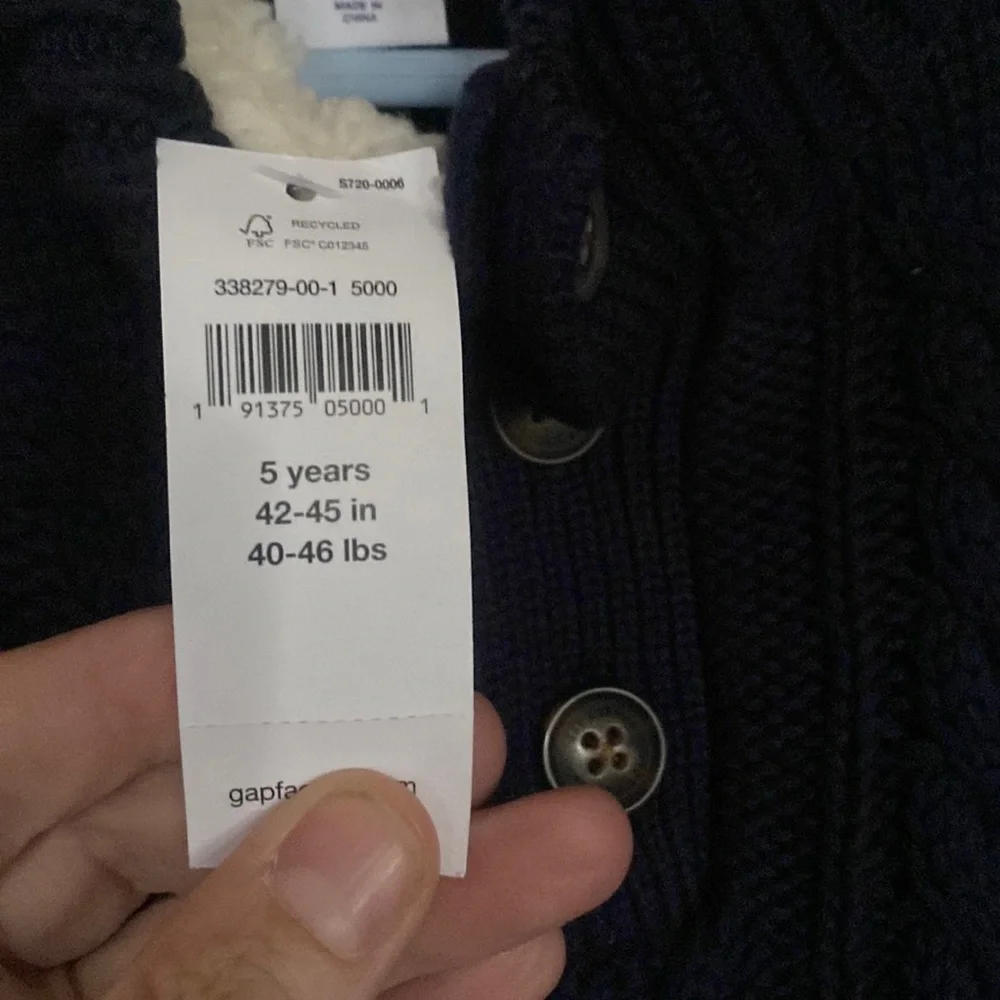 NWT GAP 5t blue cable sweater with fuzzy collar